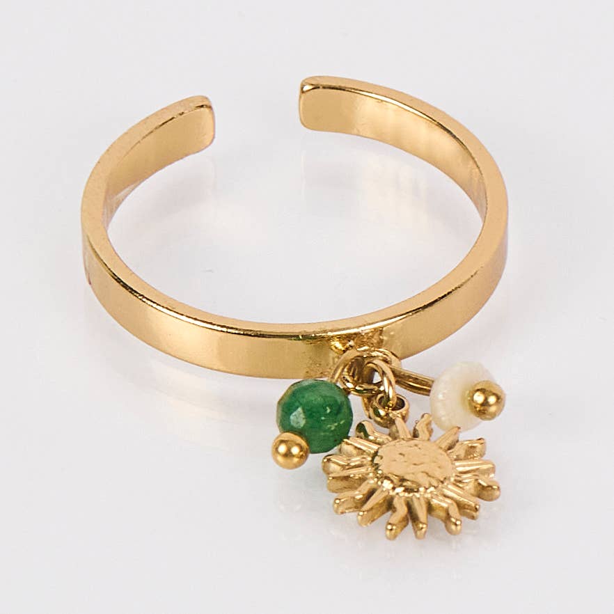 By Sookay - Wholesale Band/Stacked Ring - Sunflower charm ring in stainless steel, soft beads2