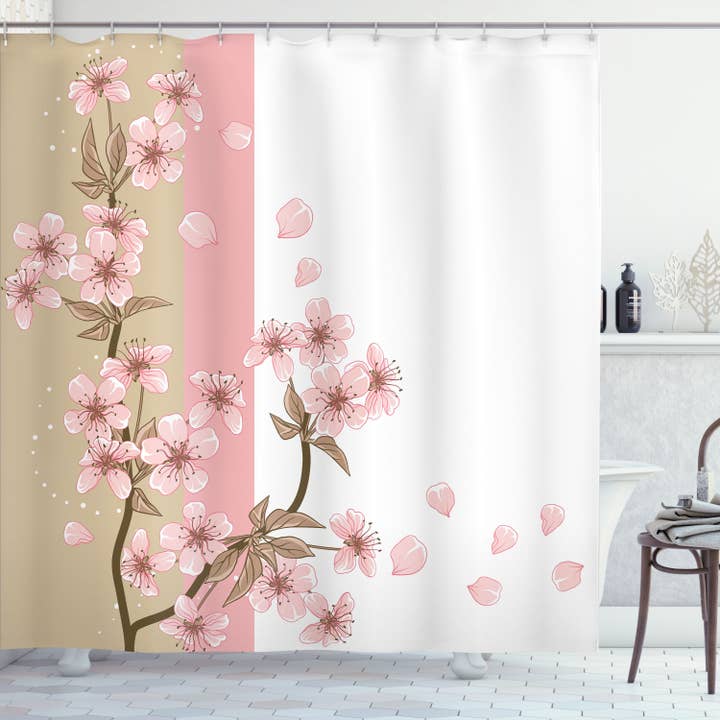 Cherry Blossoms Fabric Shower Curtain Japanese Sakura Tree for wholesale by Ambesonne