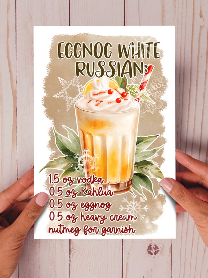 Cocktails de Natal - Cartão de Receita Russo Branco de Gémada por atacado de Homemade Hollydays Wholesale