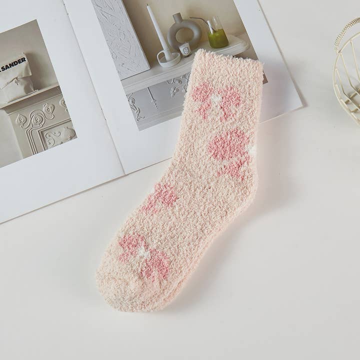 ASSORTED COLORS Bow Pattern Fuzzy Winter Socks for wholesale on Faire