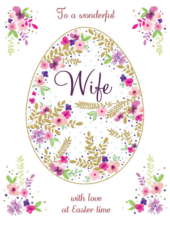 Easter Card, Wife, Floral egg for wholesale by Piccadilly Greetings