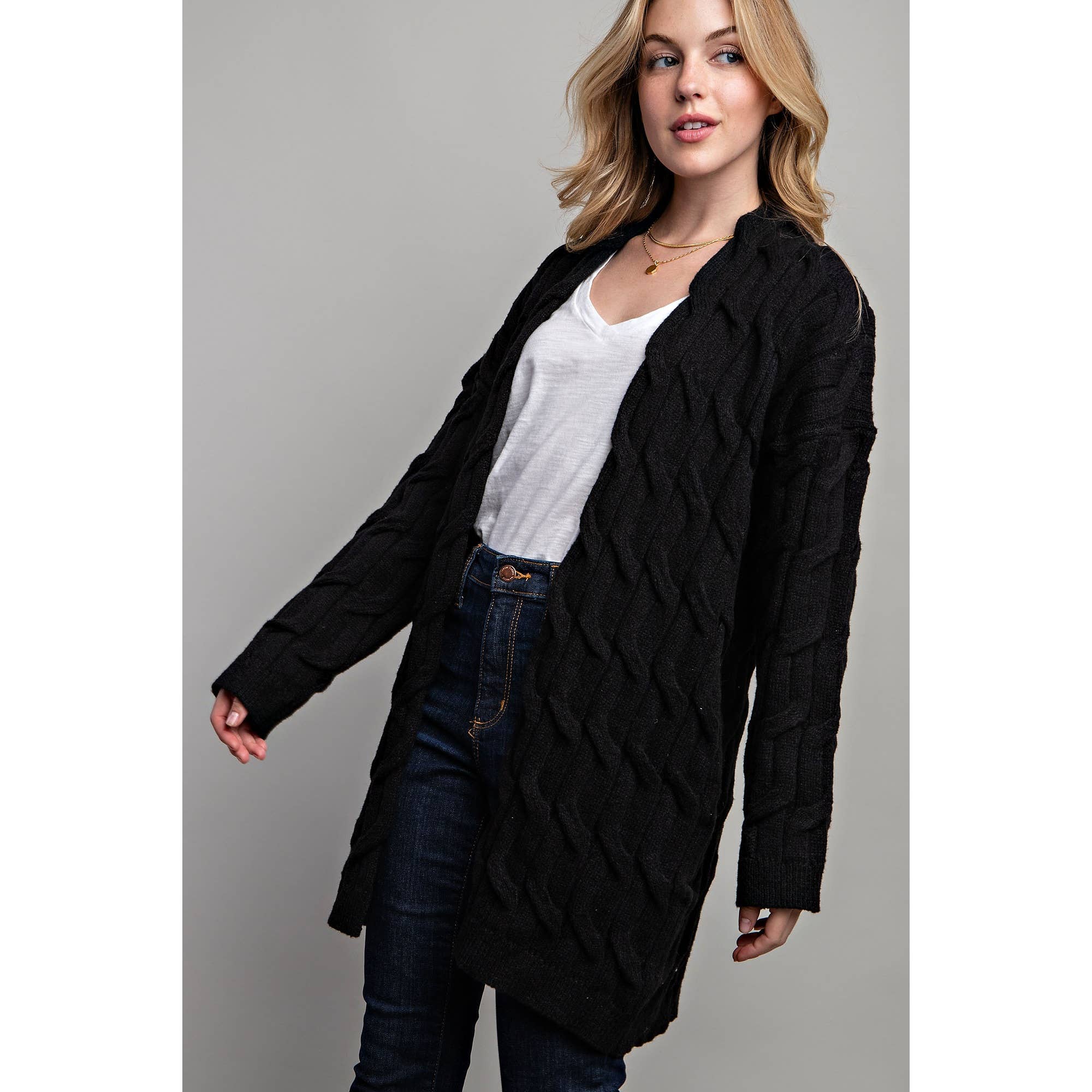 Sweet Generis - Wholesale Cardigan - Women's - CHUNKY CABLE KNITTING CARDIGAN4
