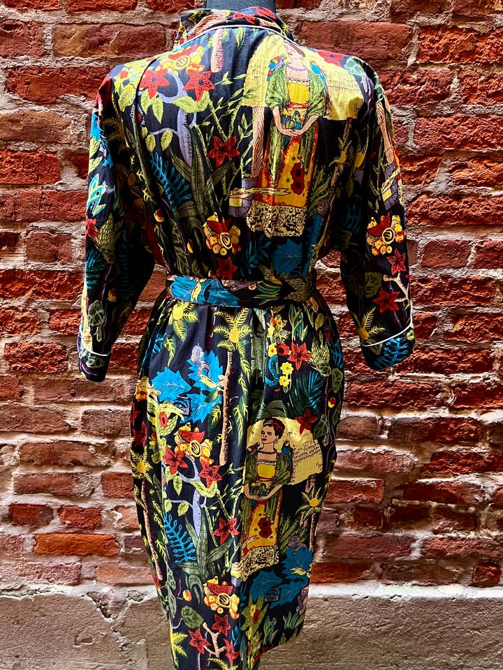 The Bazaar Rabbit - Wholesale Robe - Women's - Frida Kahlo Tropical on Black Kimono Robe