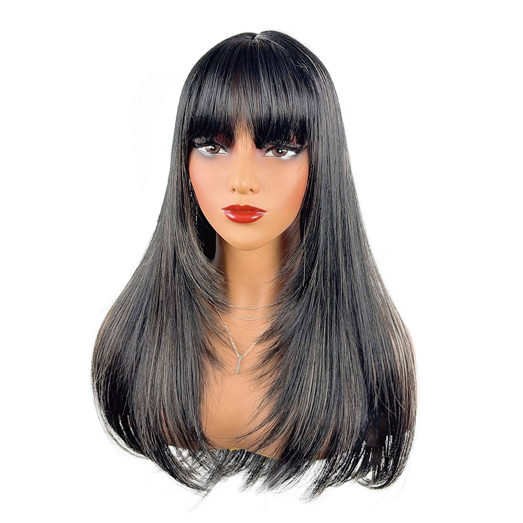 AK Brand - Wholesale Pruik/haarstuk - Lange rechte synthetische pruik met gelaagde snit en pony.0