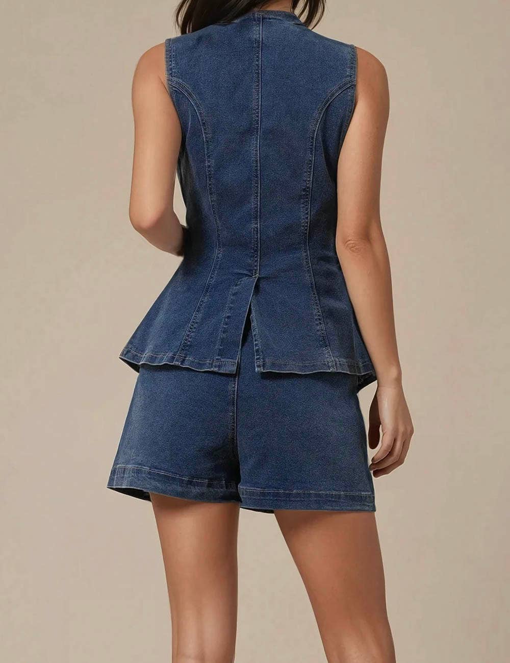 Sweetkama – wholesale Set med topp och shorts – Dam – Damset med ärmlös jeanslinne och shorts7