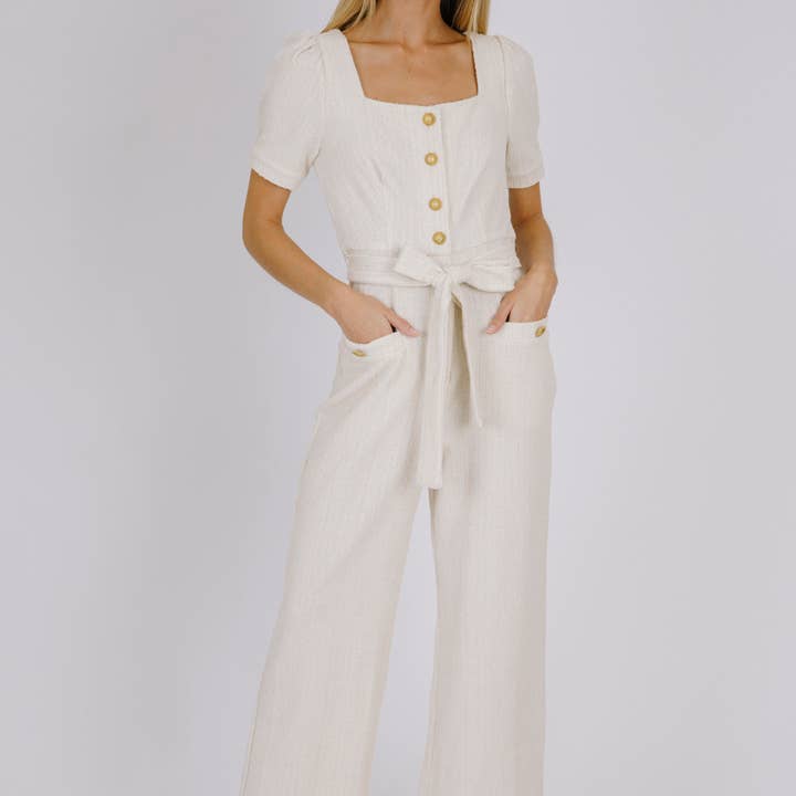 STORIA - Wholesale Jumpsuit - Women's - JJ5164- MONOCHROMATIC TEXTURED STRIPED JUMPSUIT