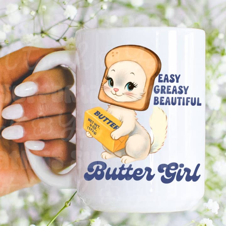 Facile Grasse Belle Fille Beurre Chat Tasse pour la vente par Ace the Pitmatian Co