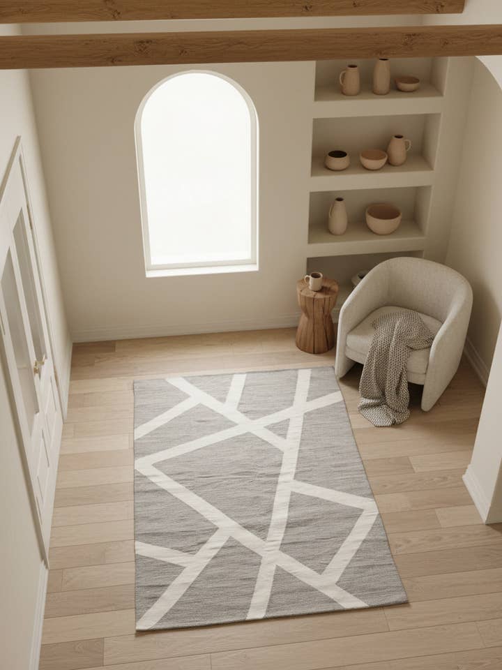 Kamilia Grey Handwoven Wool Area Kilim Rug for wholesale by Mumo Toronto Inc