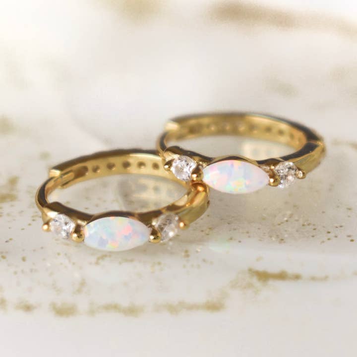 Opal CZ Huggie Hoops Gold for wholesale by Dainty Wishes Jewelry