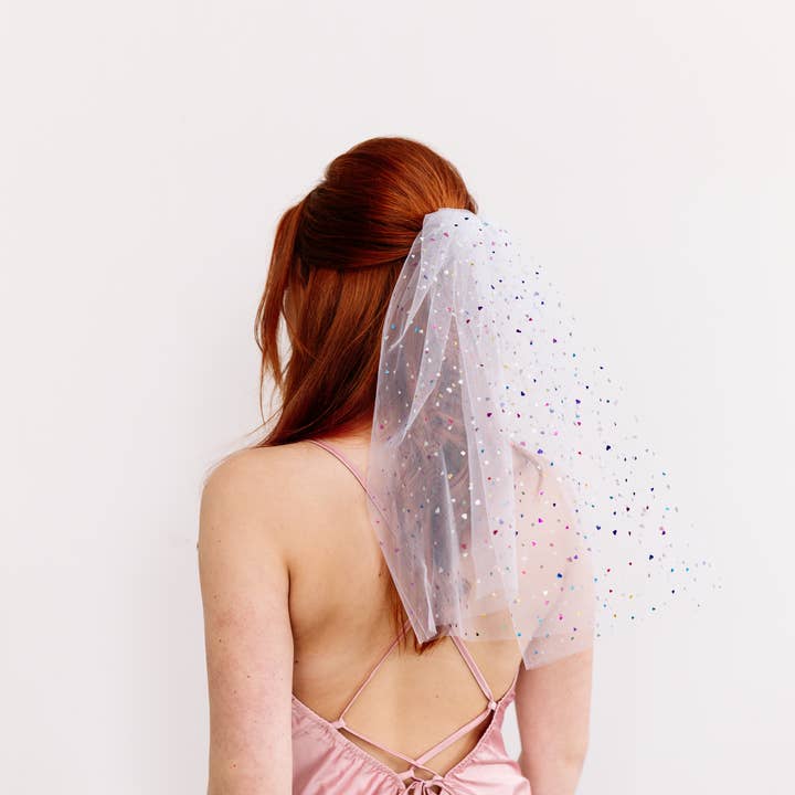 FashionMeme LLC - Wholesale Veil - Women's - Mini Bachelorette Veil Multi Color Confetti Butterfly Stars2