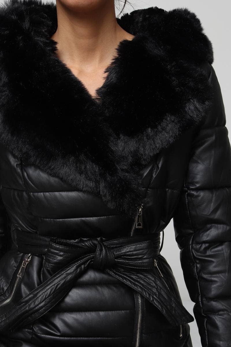 DIX-ONZE - Wholesale Puffer Jacket - Women's - Belted Long Down Jacket with Fur Collar3