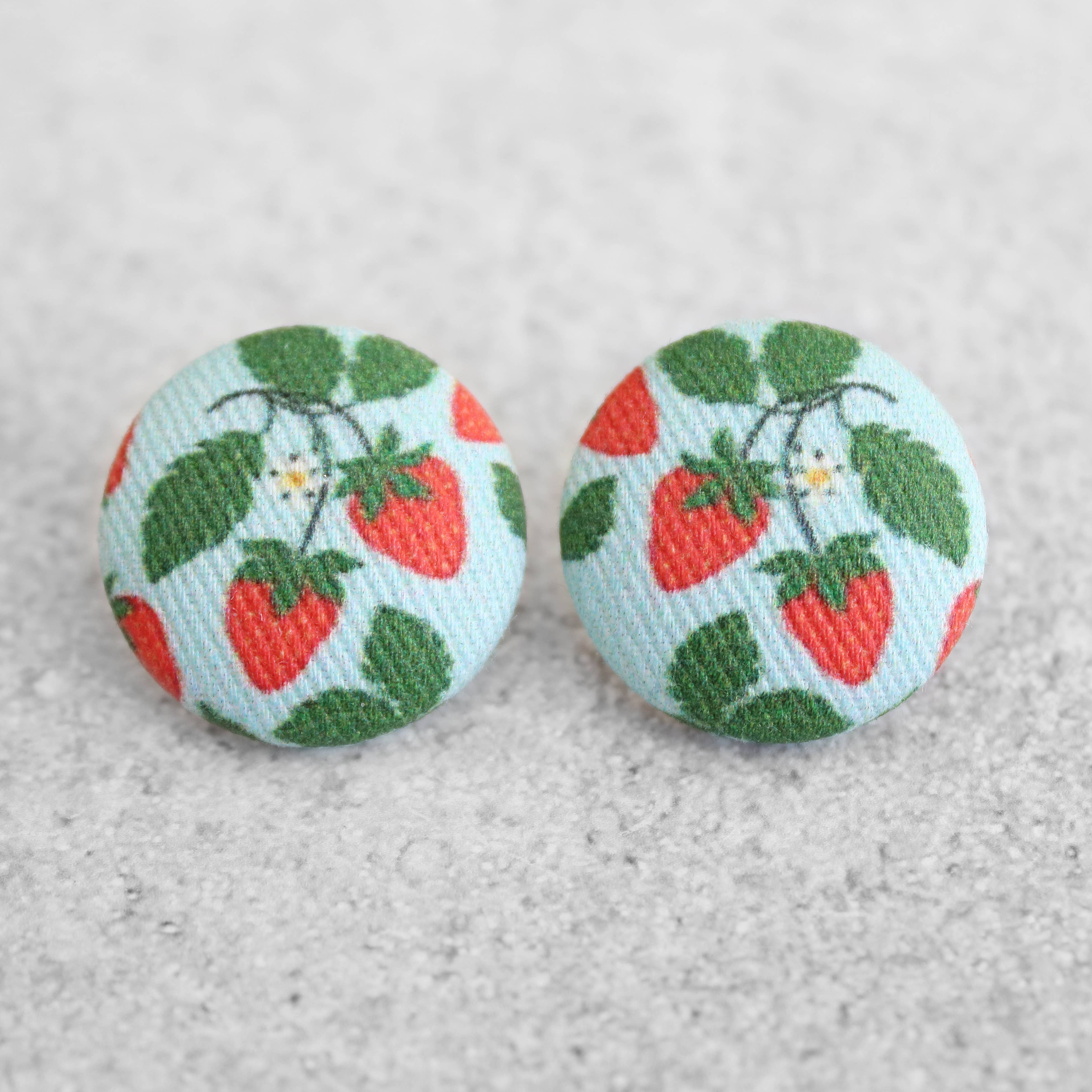 Rachel O's - Wholesale Stud/Post Earrings - Bold 7/8 Inch Strawberry Patch Fabric Button Earrings0