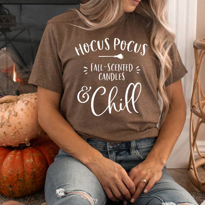 Hocus Pocus Fall Scented Candles & Chill T-Shirt Fall Shirt for wholesale by Zoe Creative Co