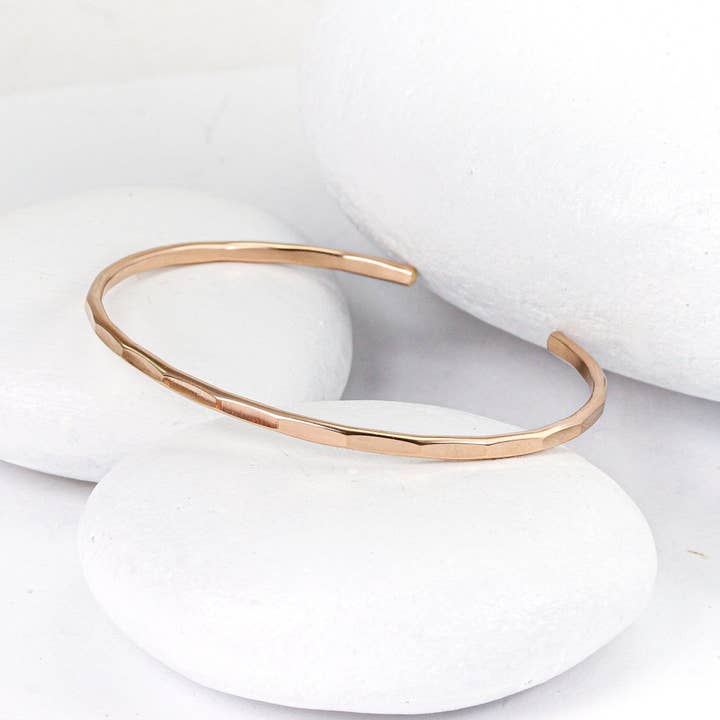 Hammered Rose Gold Signature Cuff Bracelet for wholesale by Lotus Stone Jewelry