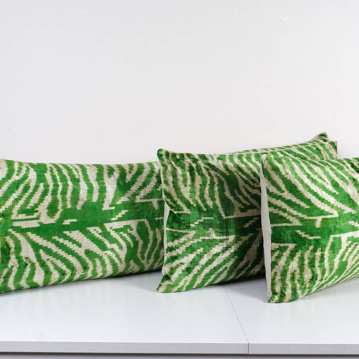 Handmade Green Silk Ikat Velvet Pillow Cover - Set of Three for wholesale by Vintage Pillows Store