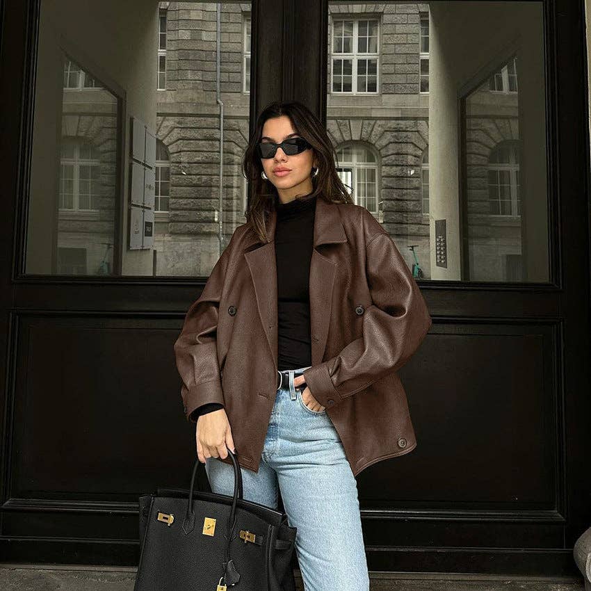 world apparel - Wholesale Leather Jacket - Women's - 2025 Vintage Brown Leather Winter Jacket Timeless Chic27