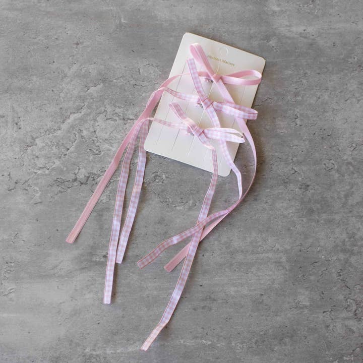 Tiepology - Wholesale Hair pin - Long Mini Check Pattern Bow Hair Pin Set10