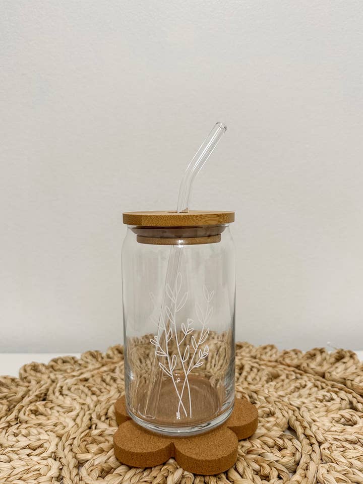 Floral Line Art Beer Can Glass for wholesale by Ivory Honey Designs