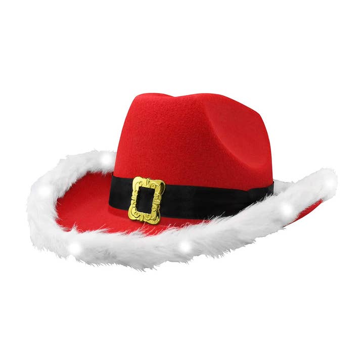 Blinkee.com, LLC - Wholesale Cowboy Hat - Unisex - LED Flashing Christmas Cowboy Red Santa Clause Western Holid