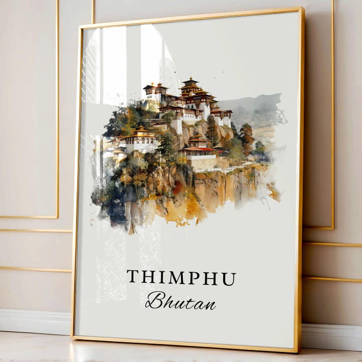 Art mural Thimphu Bhoutan - Affiche Bhoutan, Thimphu, Cadeau de mariage Thimphu, Cadeau d'anniversaire Bhoutan, Texte personnalisé, Cadeau personnalisé pour la vente par Premium Travel Art