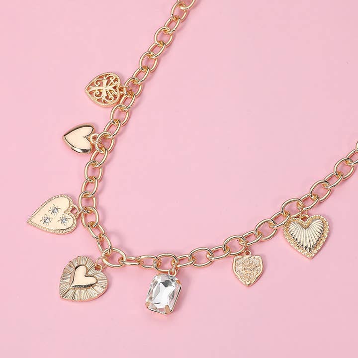 Sensibling Corp. - Wholesale Pendant/Charm Necklace - Metal Heart Cross Stone Charm Station Necklace