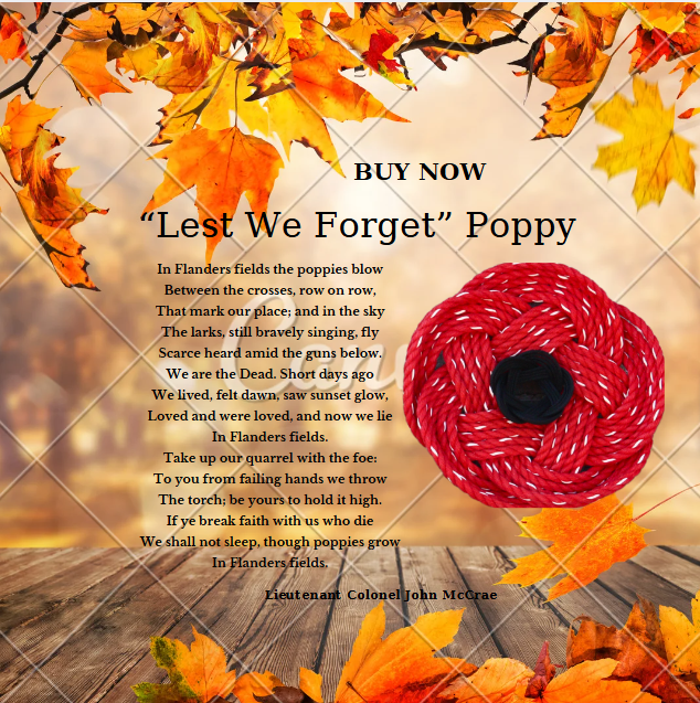 All For Knot Rope Weaving Inc – wholesale Wreath – "Lest We Forget" Remembrance Poppy1