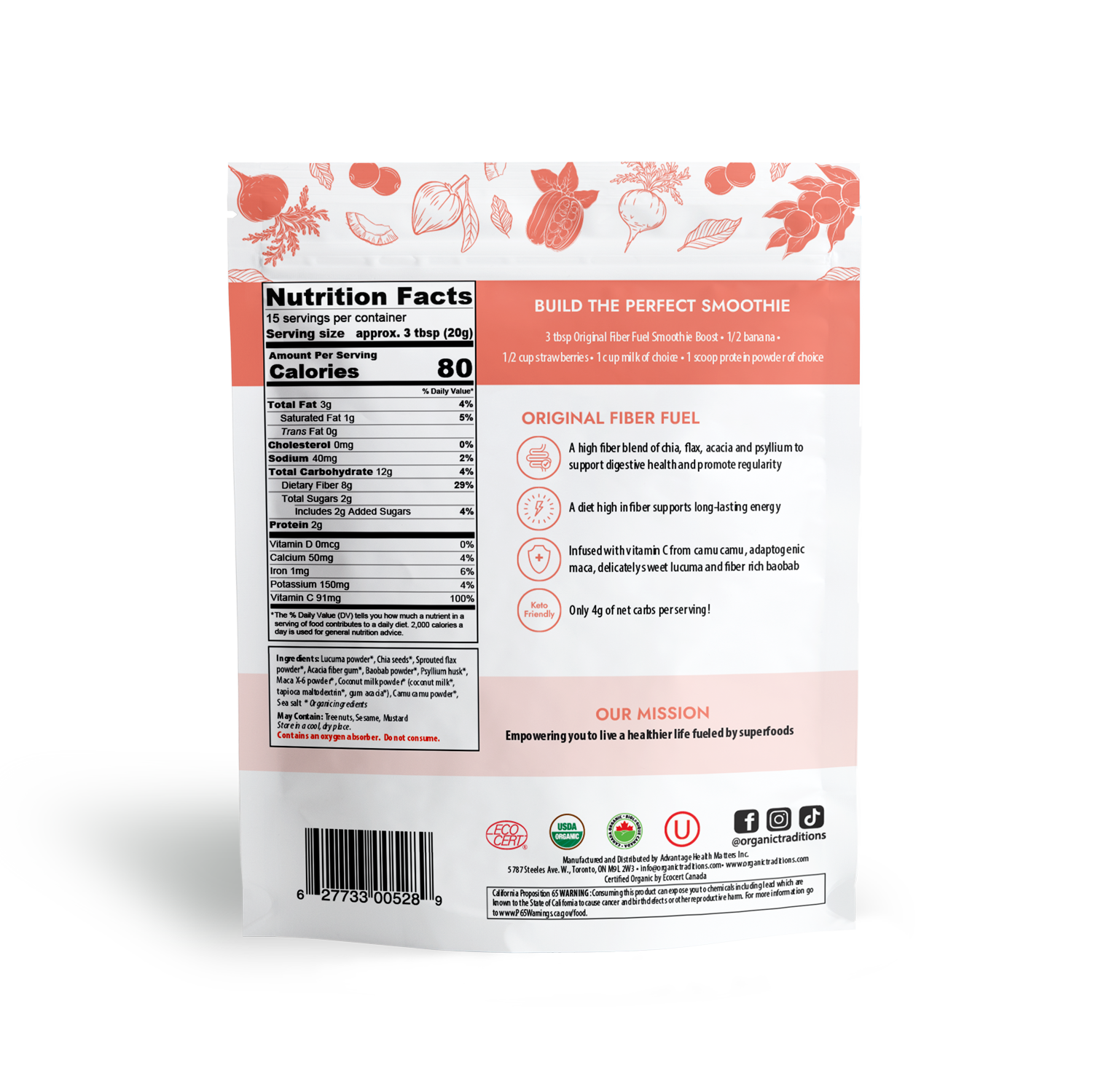 Organic Traditions - Vente Poudres protéinées/superaliments - Smoothie Boost Fiber Fuel - Original1