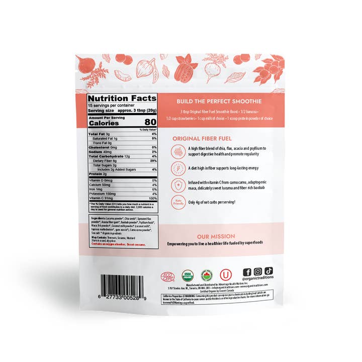 Organic Traditions - Vente Poudres protéinées/superaliments - Smoothie Boost Fiber Fuel - Original1