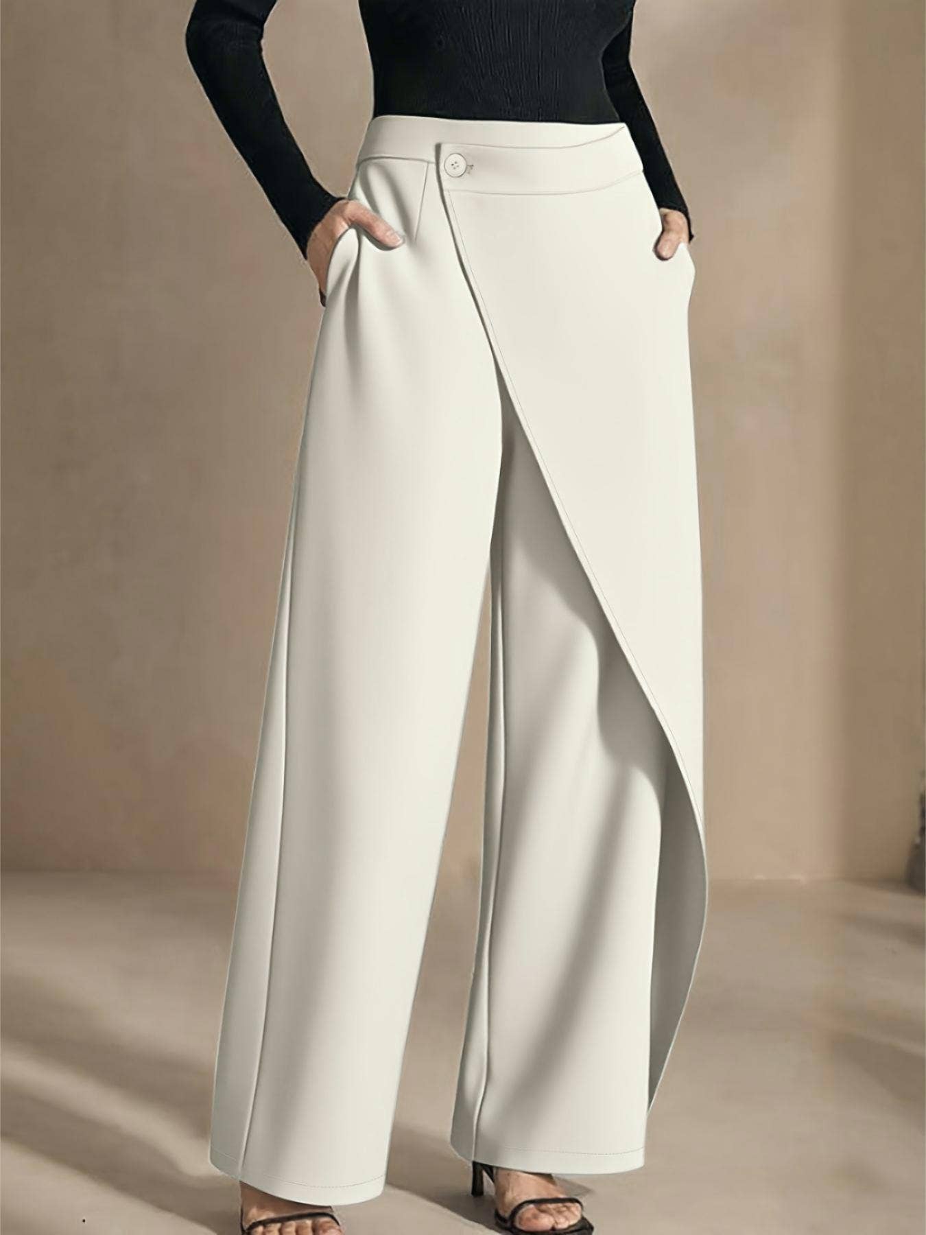 HIDDENBRAND - Wholesale Pants - Women's - High-waisted asymmetrical wide-leg suit pants8
