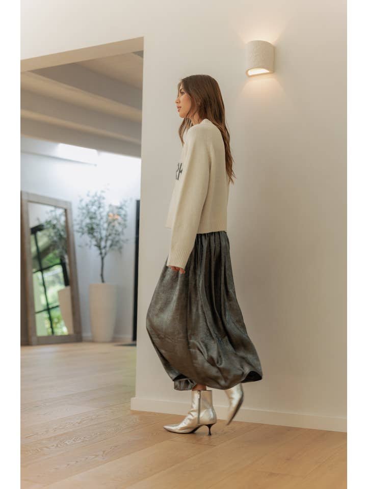 MIOU MUSE - Wholesale Skirt - Women's - S3916 METALLIC FABRIC SMOCKING WAIST SKIRT