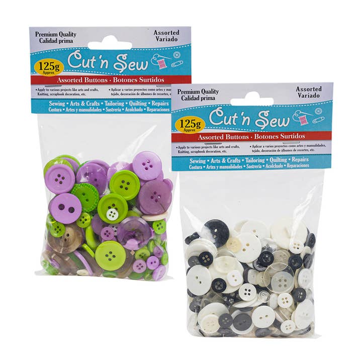 Deluxe Import Trading - Wholesale Sewing Button/Snap - BUTTONS 125gWHT/BLK AST CLRS