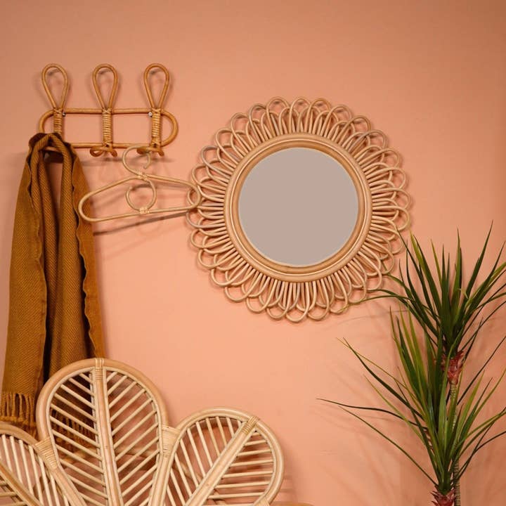 Handcrafted - Dahlia Mirror - Rattan Wicker for wholesale by MOMIJI