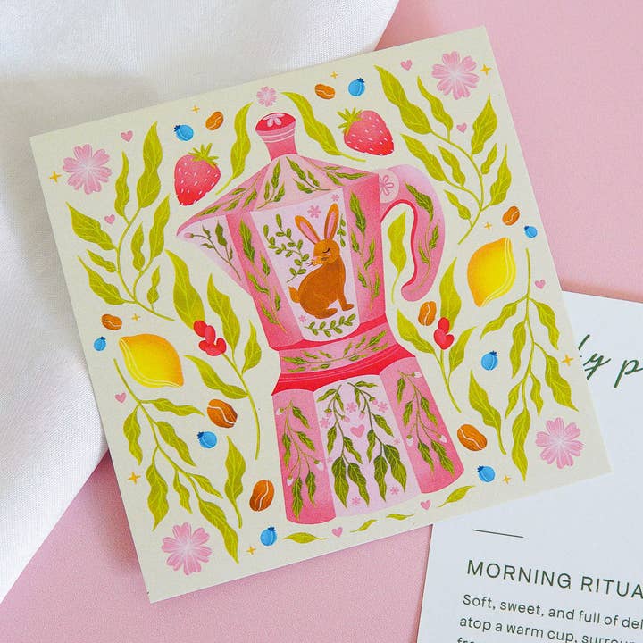 Mini impression artistique «Rituels du café du matin» (4" x 4") pour la vente par Cheeky Peach Designs