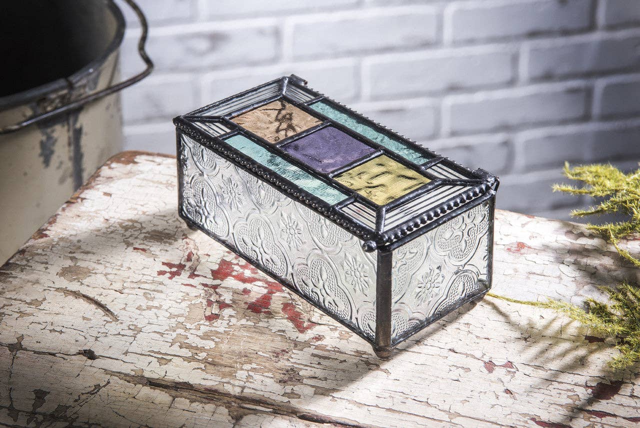 J Devlin Glass Art & Bert Anderson Collection - Wholesale Jewelry Box/Organizer - Box 864 Pastel Multi Colored Glass Box1