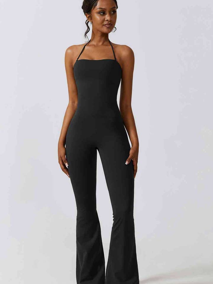 Halter Neck Flare Sport Jumpsuit for wholesale by Fashion Quality Boutik