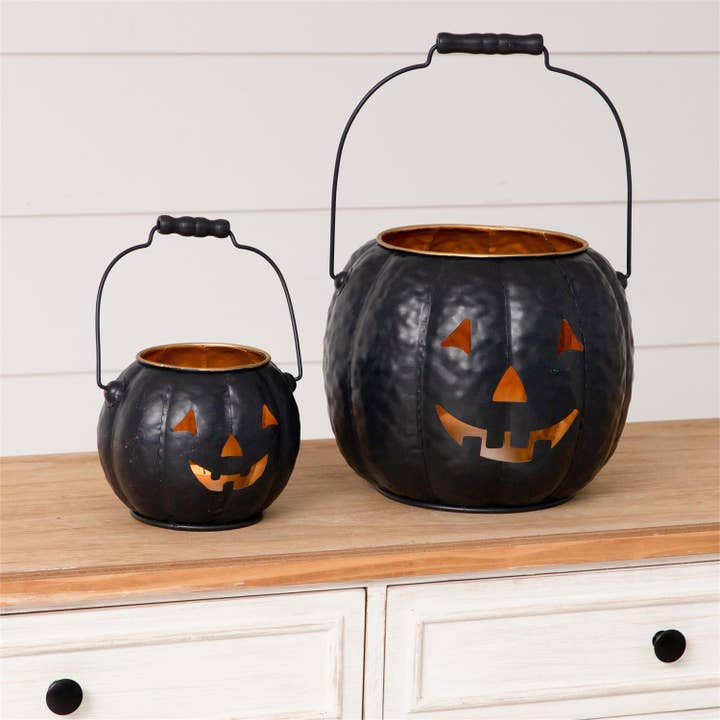 Audrey's Home & Gift – wholesale Lantern – Metal Jack O' Lantern Buckets, Black (Set Of 02)