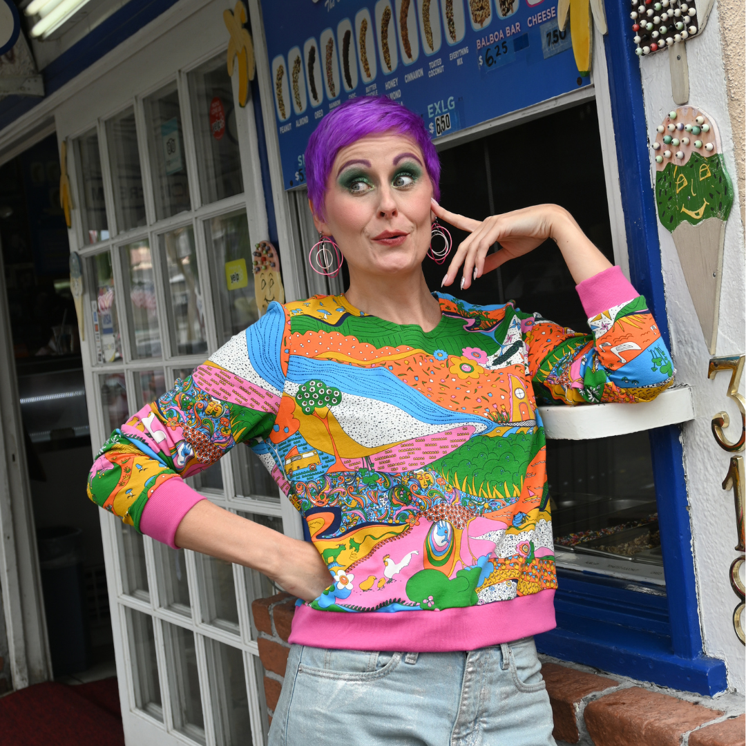 Blue Platypus - Wholesale Sweatshirt - Women's - Landscape Pullover in Rainbow w/ Fuchsia Cuffs2