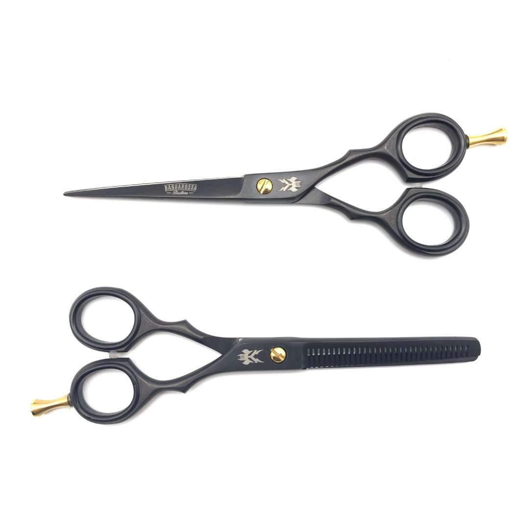 Barbarossa Brothers Online - Wholesale Scissors - Black Friday -  Japanese Steel 6" Matt Black & 24k Gold Thinning Scissors0