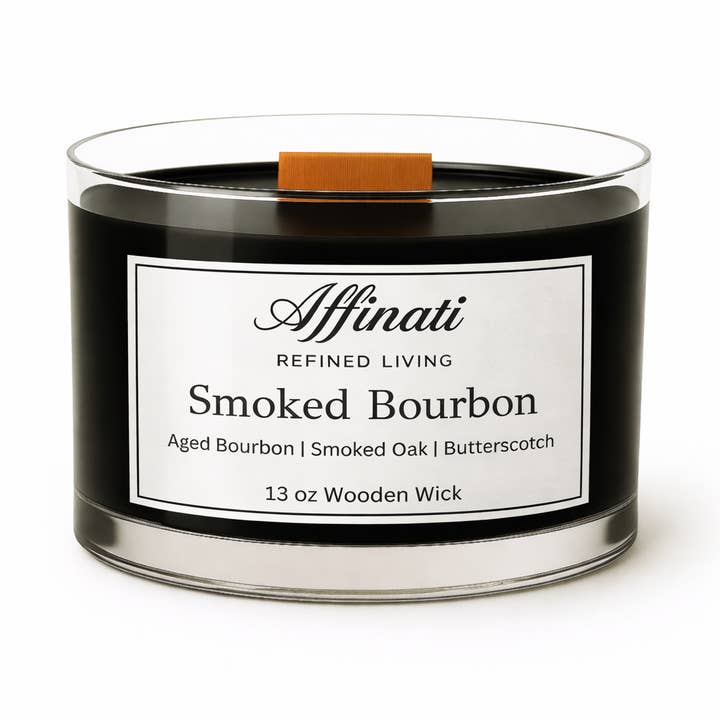 Bougie à Mèche en Bois Bourbon Fumé – Luxe 13 oz Mélange de Soja | Affinati pour la vente par Affinati