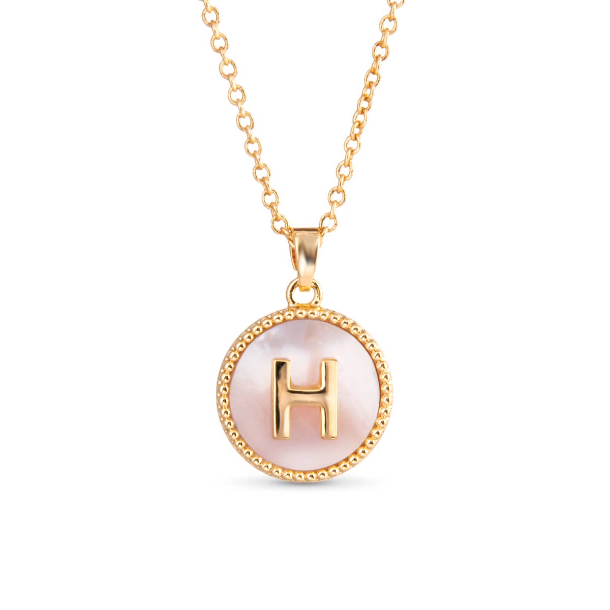 Amanda Blu - Wholesale Pendant/Charm Necklace - Gold Mother of Pearl Initial Necklaces | 18 Letters6