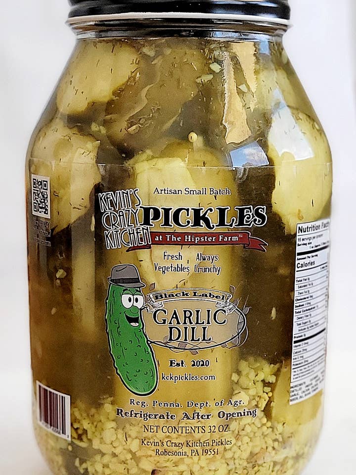 Garlic Dill for wholesale by Kevin's Crazy Kitchen Pickles at the Hipster Farm