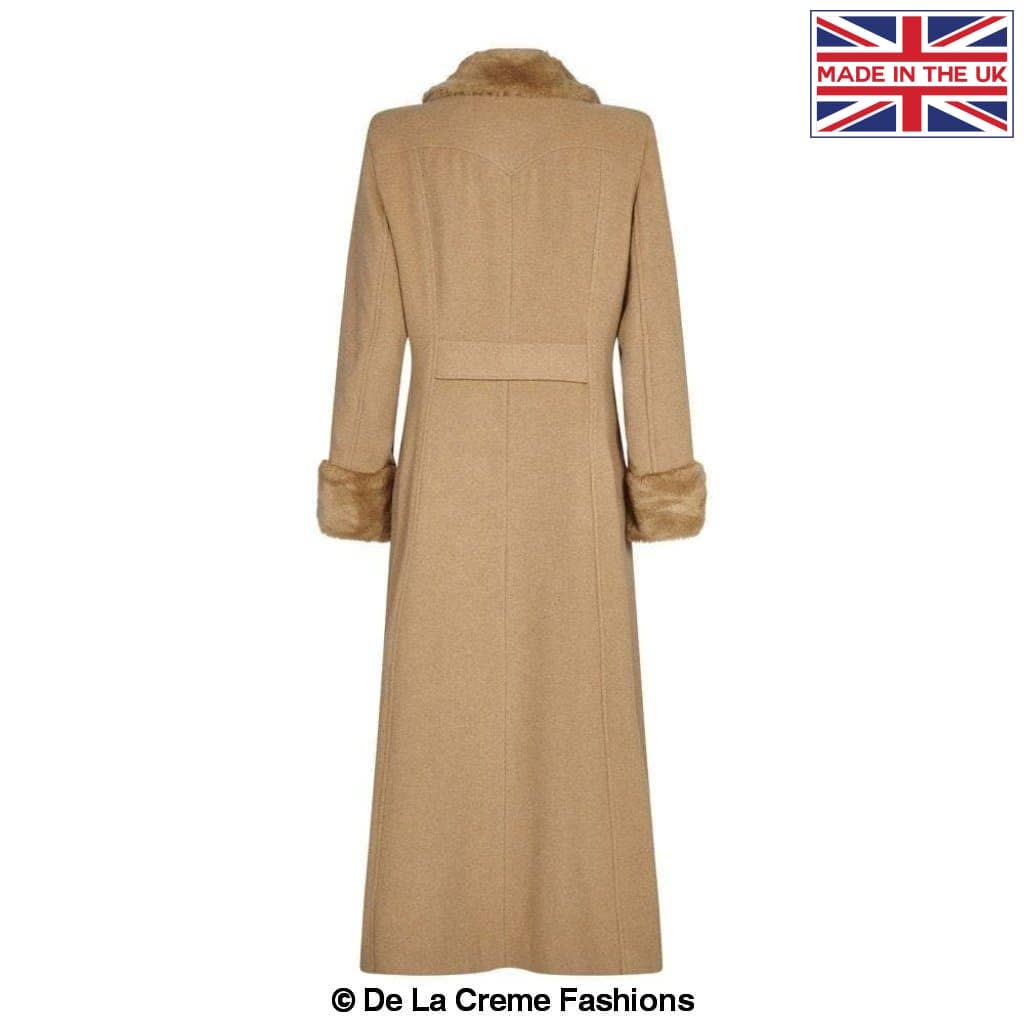 De La Creme Fashions - Venta al por mayor Abrigos de piel/piel sintética - Mujer - Abrigo maxi de mezcla de lana para mujer con cuello y puños de pelo sintético estilo militar11