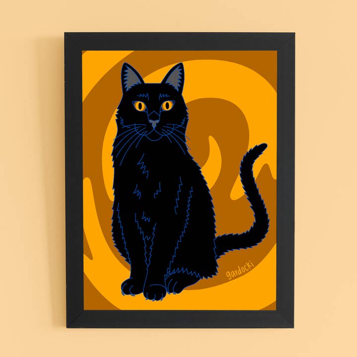 Schwarzer Katzen-Kunstdruck für den Großhandel von Brianna Gardocki Art