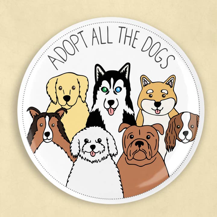 Adopt all the dogs magnet (2.25 inch diameter) for wholesale by Caroline W Illustration