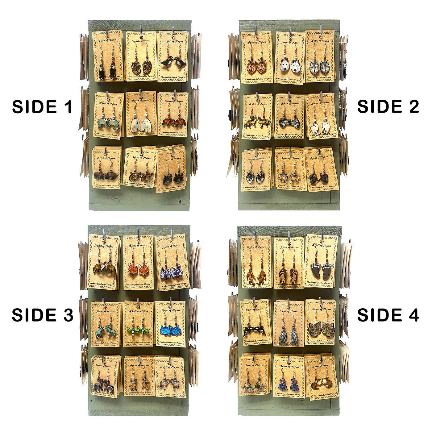 Pichincha - Wholesale Retailer Display - Jewelry - 72 Pcs Wildlife Carded Acrylic Earrings 2-Sided Wood Display0