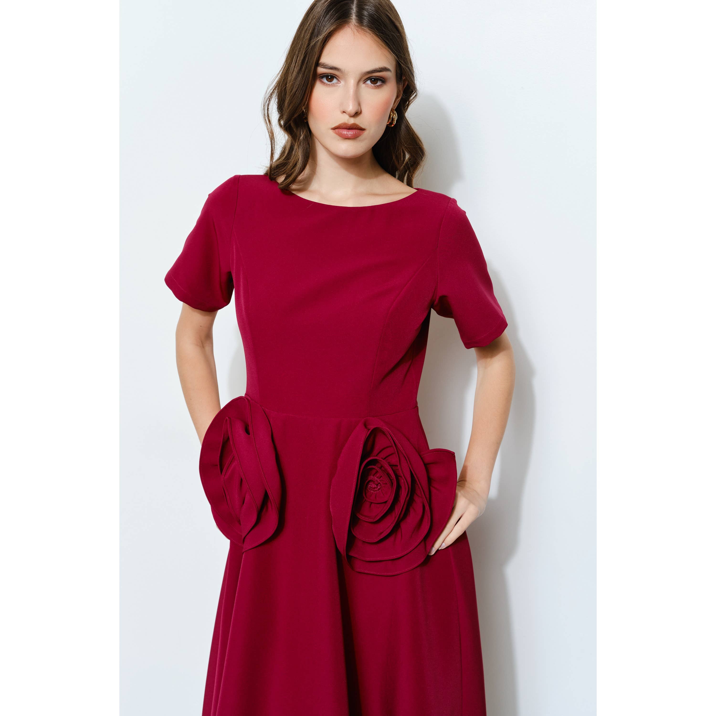 INA - Wholesale Dress - Women's - Elegant Rose Applique A-Line Midi Dress9