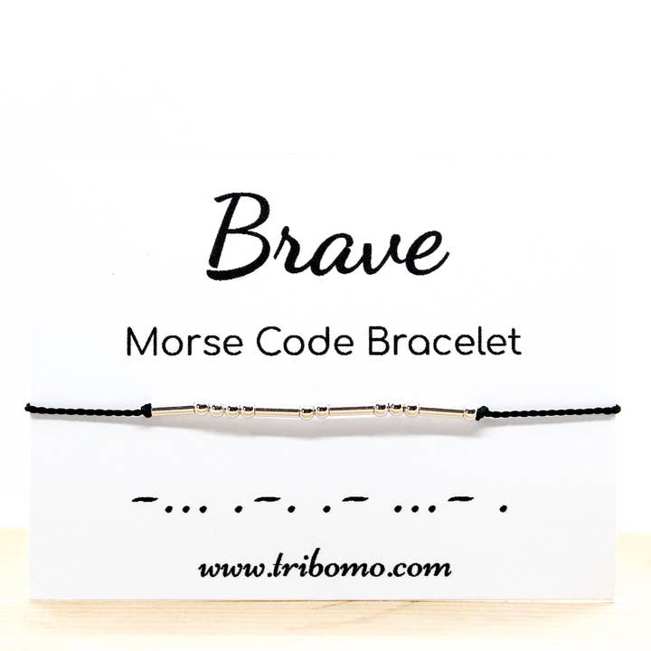 Sterling Silver and Silk Cord Morse Code Bracelet BRAVE for wholesale by Tribomo