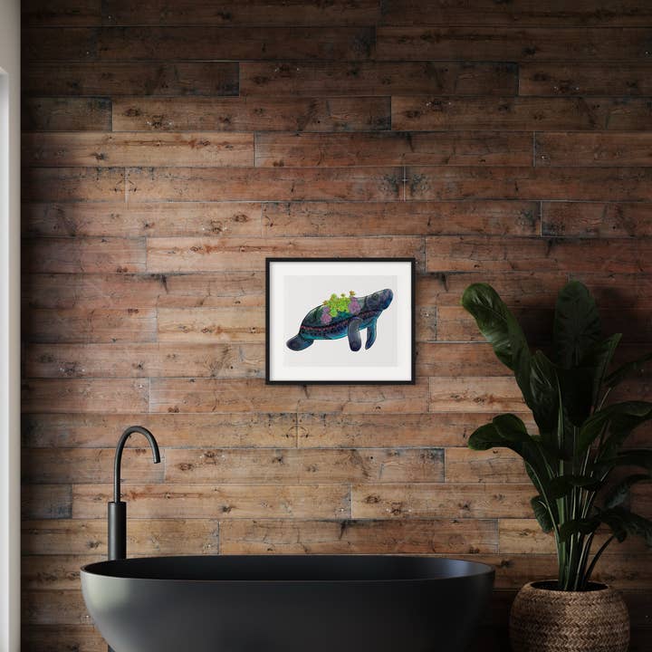 The Vela Ranch - Wholesale Art Print - Manatee with Succulents - Ornate Coastal Wildlife Print