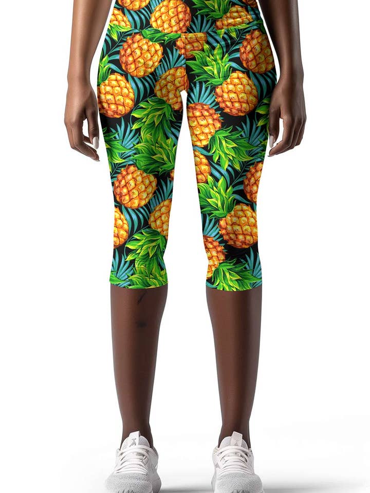 Leggings Capri de Ioga de Performance Endless Summer Ellie Green - Mulher por atacado de Pineapple Clothing