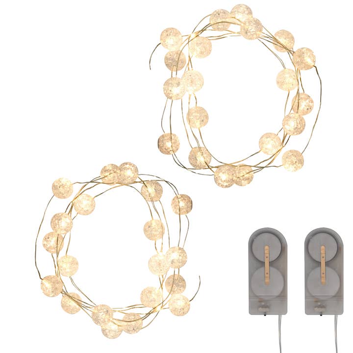 LumaBase - Wholesale String Lights - Battery Operated Crackle String Lights, Warm White-Set of 2